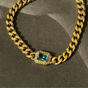 ✨18K Gold Plated Chain Necklace with Sea Blue Zircon✨